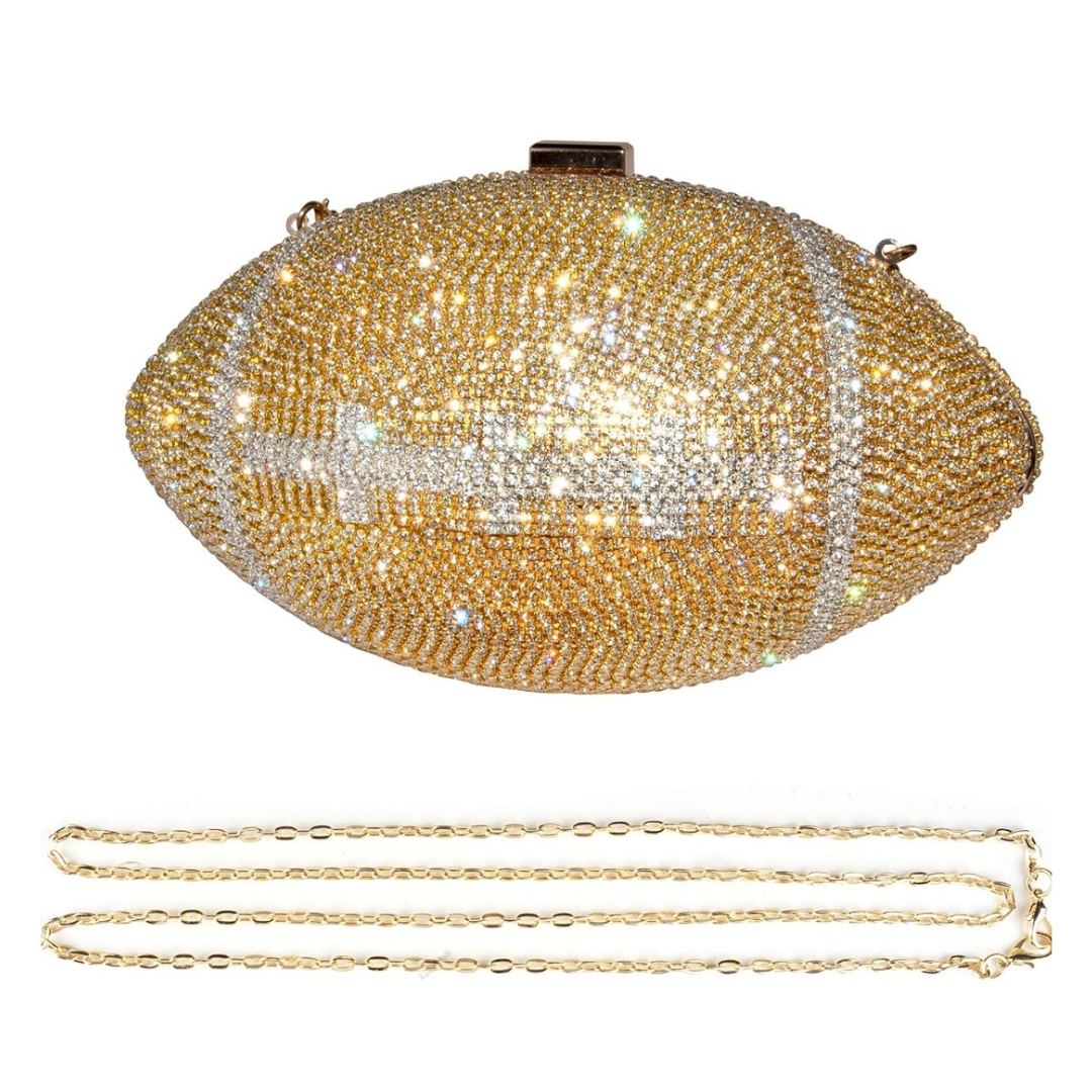 Golden Gem Prissy Rhinestone Pave Football Clutch (Multiple Colors!)