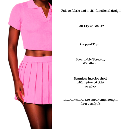 Prissy Pink Tennis Skirt & Crop Top Set