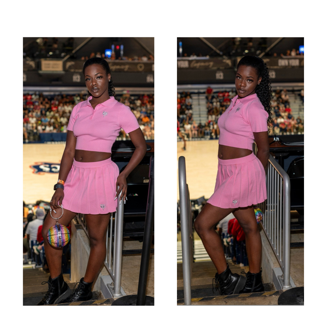 Prissy Pink Tennis Skirt & Crop Top Set
