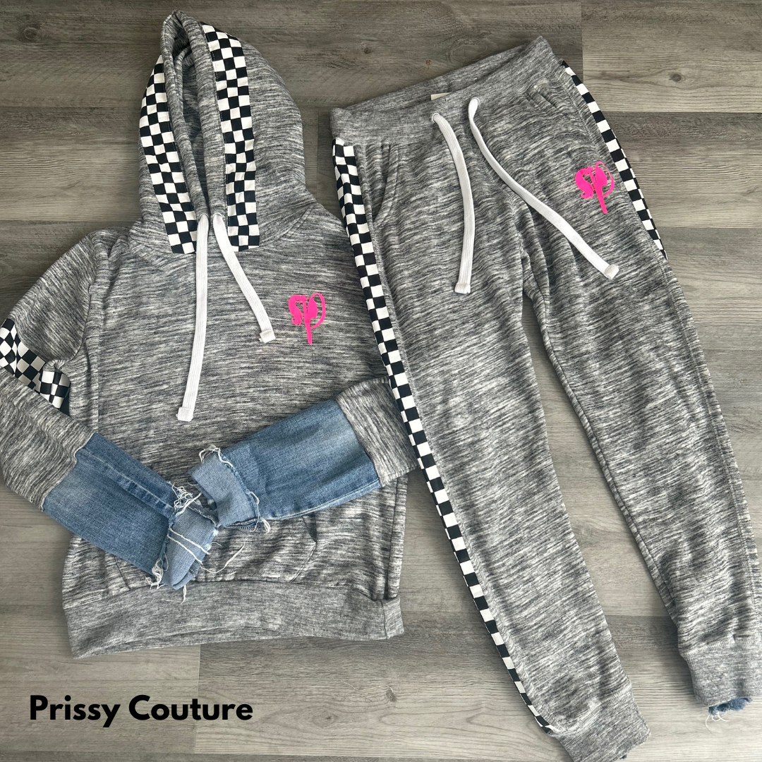 "Driven" Jogger Sweatsuit Classic & Couture adding the Zip & Denim Detail