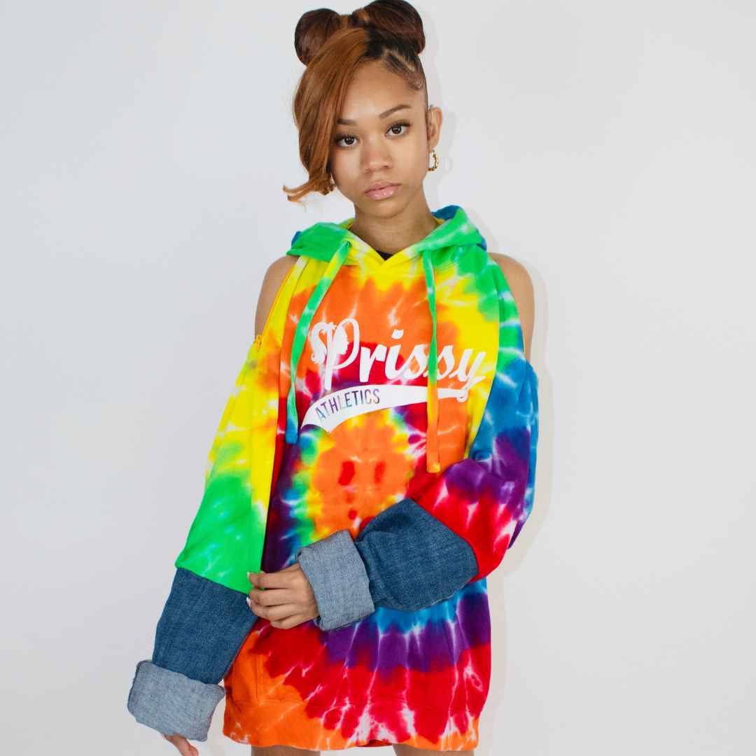 Couture "Masai" Zip & Denim Tie Dye Hoodie Dress