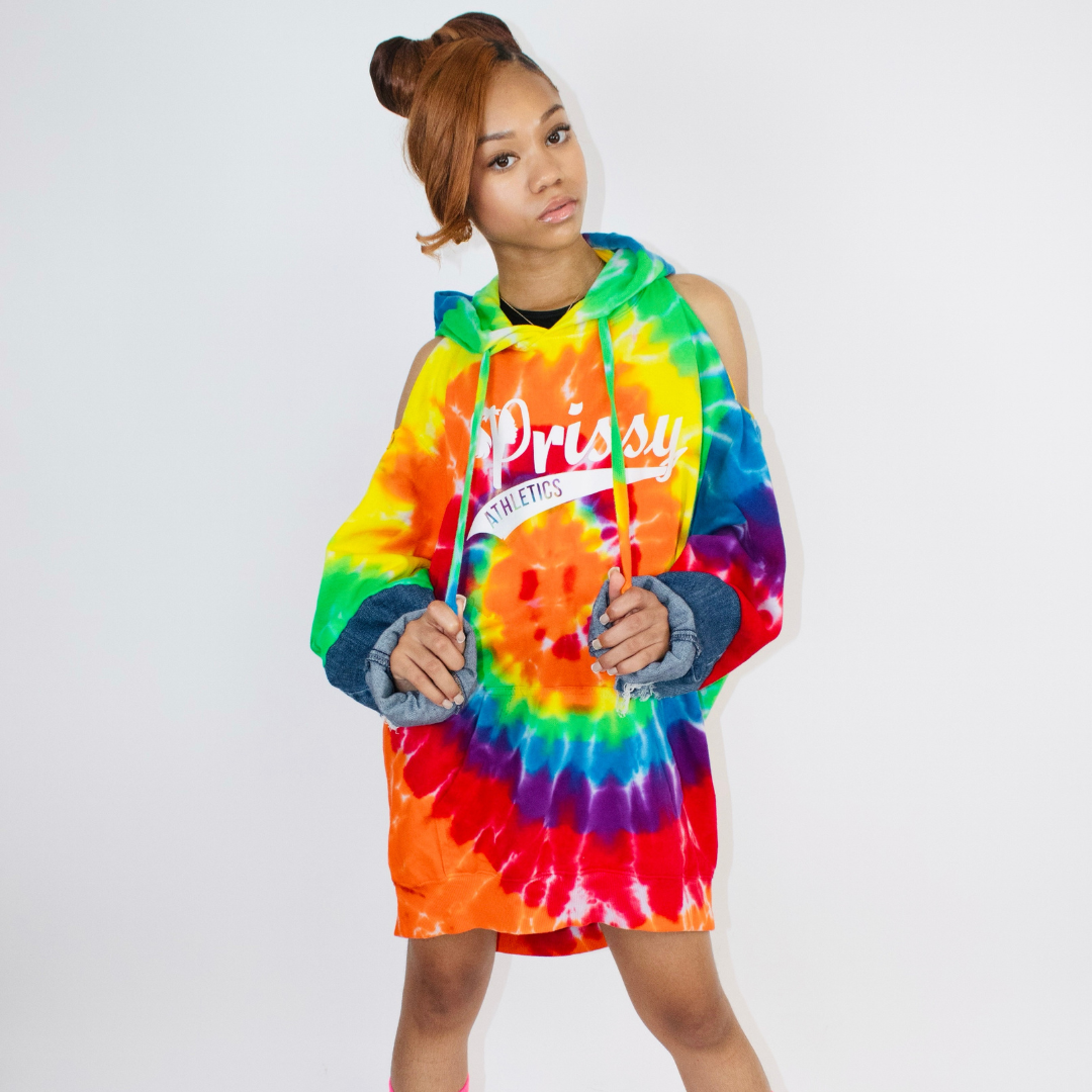 Couture "Masai" Zip & Denim Tie Dye Hoodie Dress