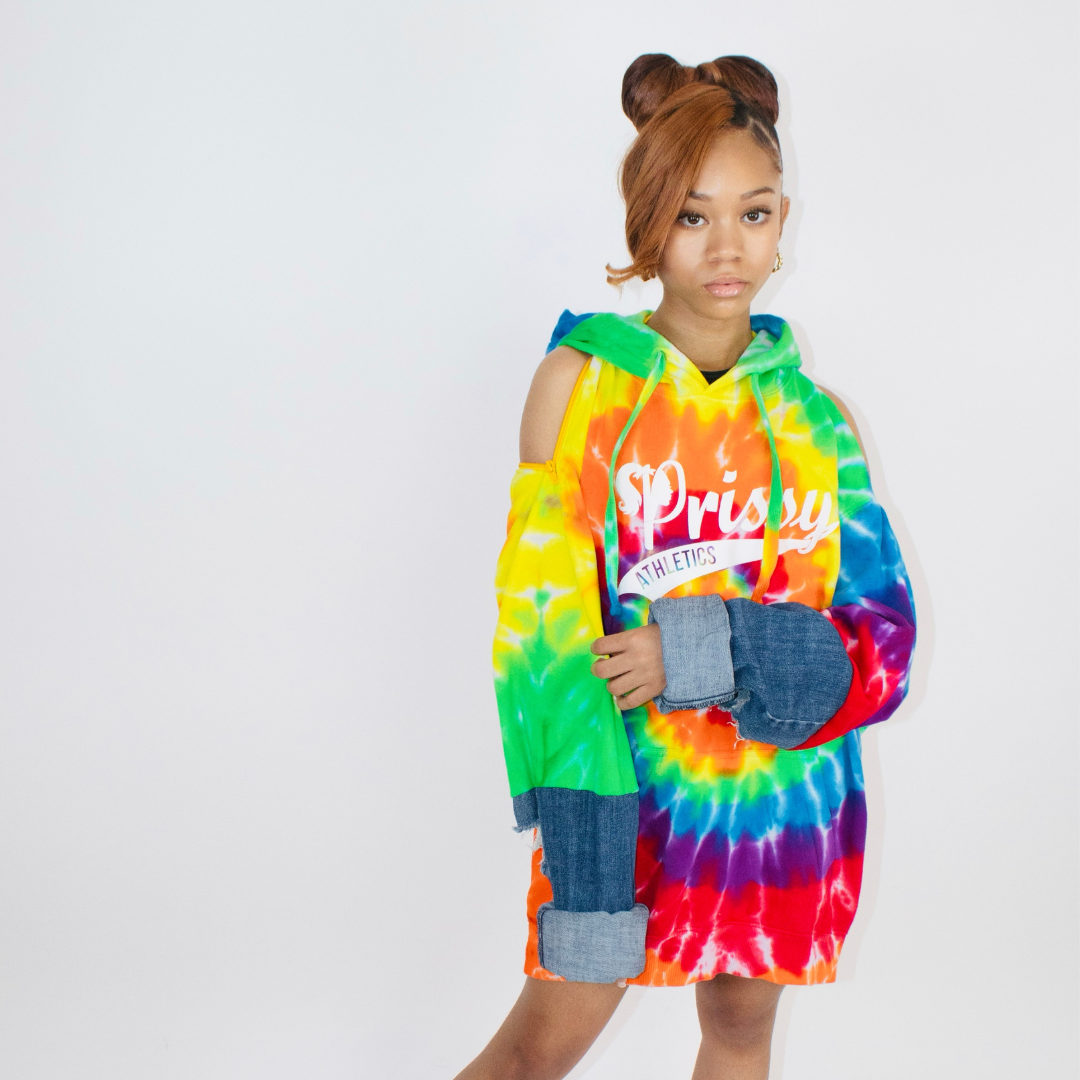 Couture "Masai" Zip & Denim Tie Dye Hoodie Dress