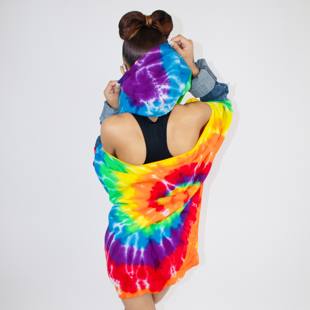 Couture "Masai" Zip & Denim Tie Dye Hoodie Dress