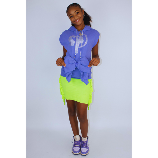 "Naomi" Bow-Embelished Bling and Slits Sleeveless Hoodie