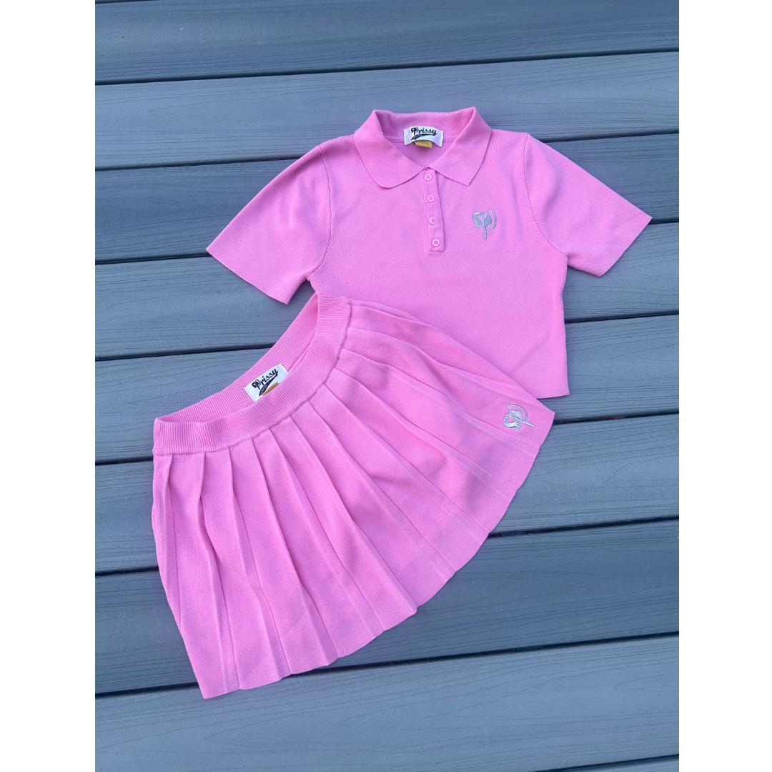 Prissy Pink Tennis Skirt & Crop Top Set